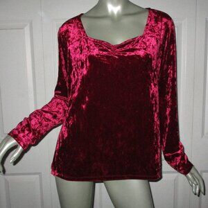G BY GUILIANA Black Label Red Panné Velvet Long Sleeve Top